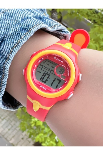 Ferrucci Jaga Watch with Stopwatch Yellow Detail Red Silicone Cord Watch