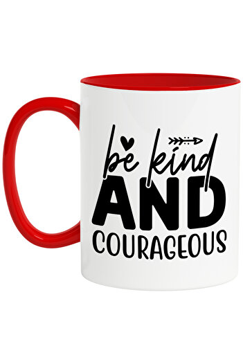 StoryGift Romania Mug with a message that urges you to be good and brave in life with a Red Handle, With Handle, STG