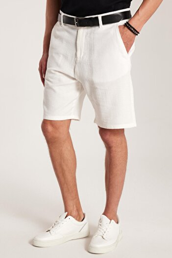 Tudors Men's Regular Relaxed Fit Side Pocket Zippered Bermuda White Shorts