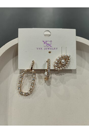 Bijutek Bijouterie Gold Stone - Multi Metal Women's Earrings with Pearls and Dangle Jewelry