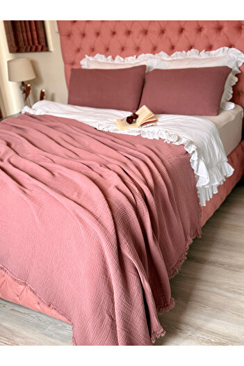 Almir Home Dusty Rose 4 Layer Muslin Bedspread (Pike King Size 260-220)