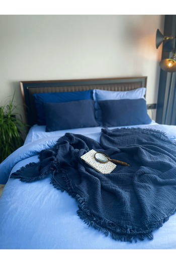 Almir Home Indigo 4 Layer Muslin Bedspread (Pike King Size 260-220)