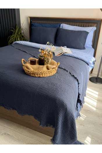 Almir Home Indigo 4 Layer Muslin Bedspread (Pike King Size 260-220)