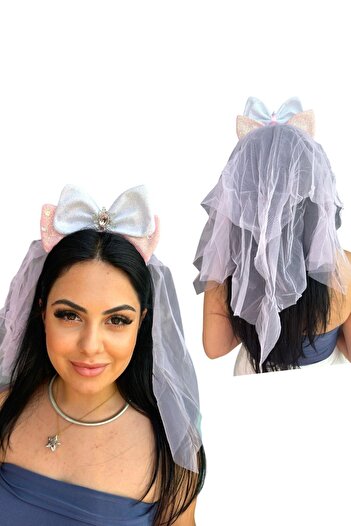 TAKIŞTIR Pink Color Tulle Veil Detailed Queen Bride Crown