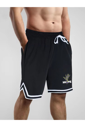 DEEPSENCE Erkek Siyah Extrafo Penye Şort Hope Baskılı Basketbol Futbol Fitness Spor Egzersizi Koşu