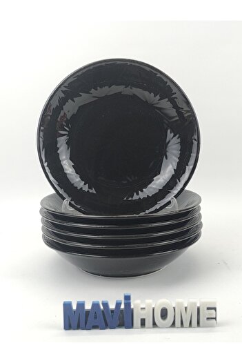 MAViHOME Corendon Series 20 cm Black Patterned Porcelain Dinner Plate 6 Pieces