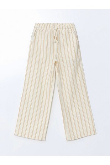 LC Waikiki Lcw Kids Beige Elastic Waist Striped Girls' Trousers