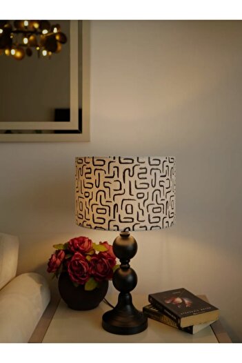 Semboldekor 2t Black Legged White Cylinder Labyrinth Lampshade Living Room Bedroom