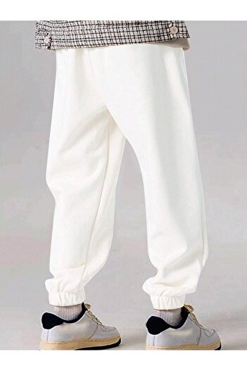 CLAYES Lightning Bear Sweatpants Jogger - White Printed Rubber Leg High Waist