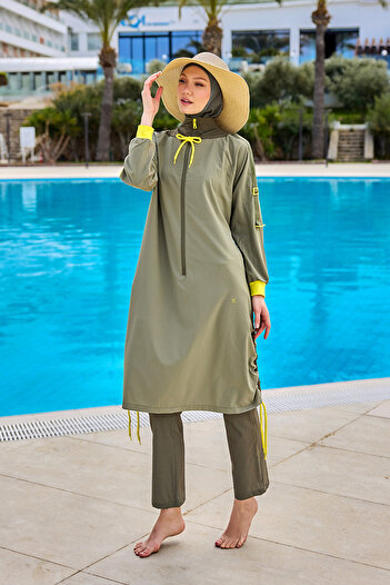 Marina Khaki Full Covered Hijab Swimsuit M2524 – Water Repellent, Cuffed Sleeves