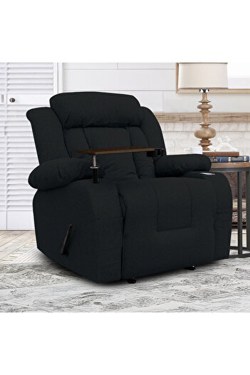 Lazy Vibes Mnz5_plus | Linen Rocking & Rotating Recliner Chair With Laptop Table & Cups Holder