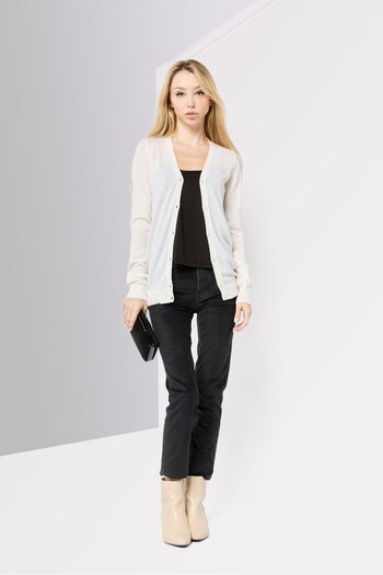Harmont & Blaine Women Split Neck Long Sleeve Brand Logo Cardigan, Off White