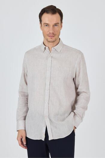 İmza Long Sleeve Plain Linen Button Collar Without Pocket Casual Comfort Fit Shirt 1004250114
