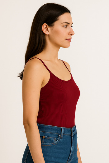 HNX Burgundy Cotton Thin Strap Ribbed Women's Athlete