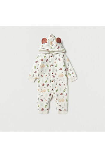 Juniors All-Over Print Sleepsuit with Hood and Long Sleeves