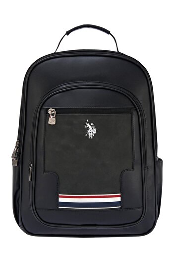 U.S. Polo Assn. U.S. Polo. Assn. Vegan Faux Leather Backpack and Crossbody Bag with Laptop Compartment and Shoulder Strap - Black
