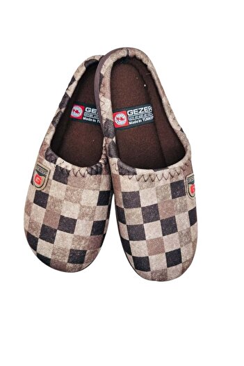 GEZER Men's Slippers, Brown With Checks, Size 42, 26.5 Centimeters, Comfortable And Warm