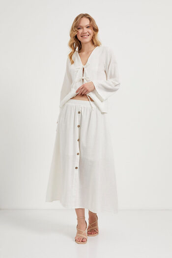 Arma Life Women's Buttoned Summer White Long Skirt with Elastic Waist