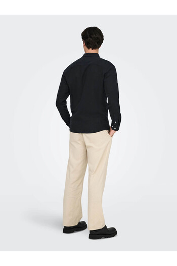 Only & Sons Onscaıden Lıfe Ls Solıd Lınen Shırt Noos Чорна чоловіча сорочка 22012321