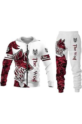 REOCLE Men's 2 Pcs Hoodie Set Sweatshirt Suit 3D Printed Long Sleeve Hoodie Trackpant Casual Suit