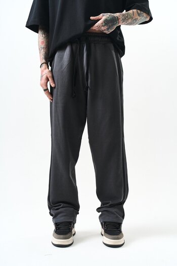 Respire Men's 2-Piece Stripe Detailed Interlock Baggy Sweatpants Smoked