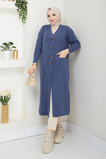 Pamuk Butik Women's Buttoned Pocket Knitwear Loose Cardigan