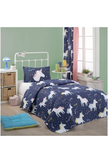 Eponj Home Quilted duvet cover set + 1 pillowcase, Eponj Home, Magic Unicorn Navy Blue