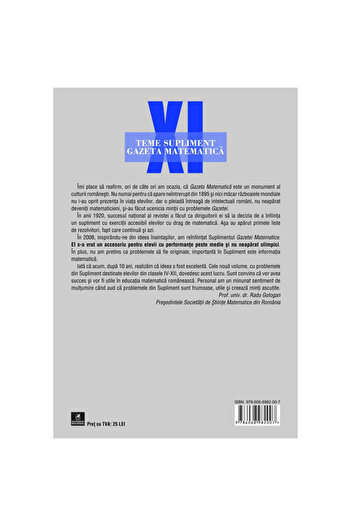 Editura Cartea Romaneasca Educational Teme supliment matematica pentru clasa a 11-a, Radu Gologan, Ion Cicu, Alexandru Negrescu (Coord)