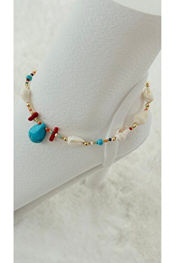 GM TAKI Bohemian Anklet with Natural Stone Shell Detail
