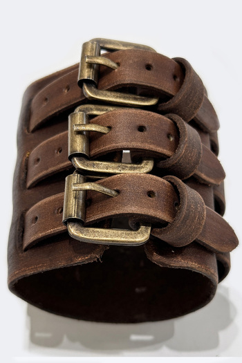 NARKİSSOS Brown Men's Leather Bracelet - Handcrafted Antique with Three Belts