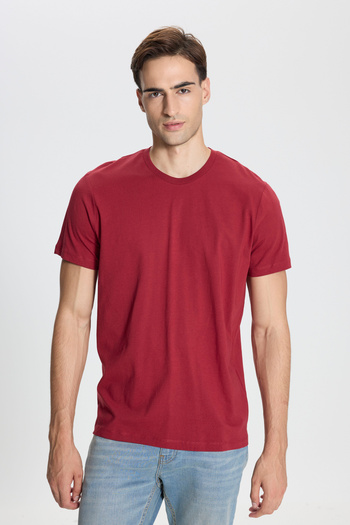 AC&Co / Altınyıldız Classics Cotton Slim Fit Slim Fit Crew Neck Claret Red T-Shirt