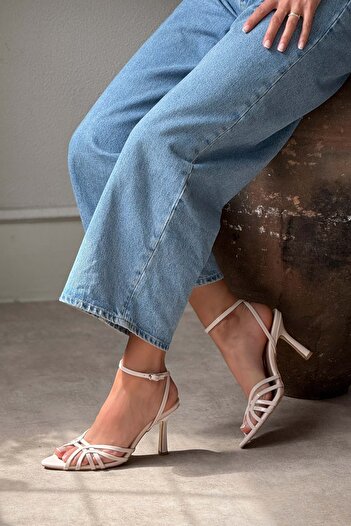 NİŞANTAŞI SHOES Γυναικεία πέδιλα με τακούνι Mery Sedef Matte Ankle Strap