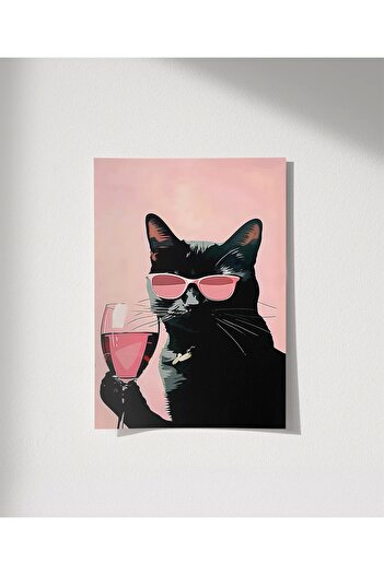 VOGLOO Frameless Poster Pink Goblet Black Cat