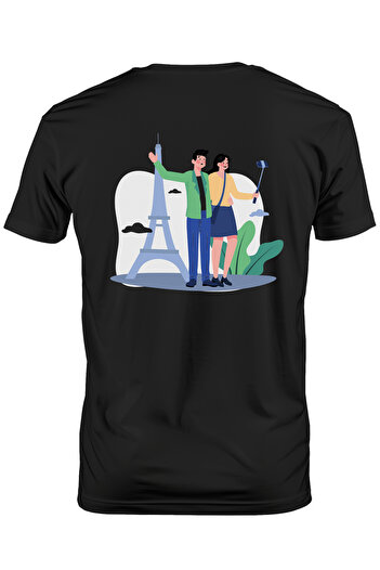 StoryGift Romania Tricou bărbătesc cu Franța, Turism, Turnul Eiffel, Telefon, cu imprimeu pe spate, 100% bumbac