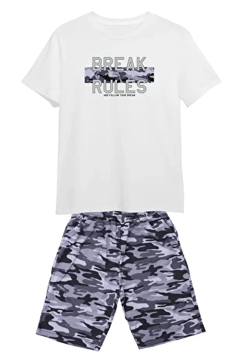 FYK KİDS Boy's Camouflage Patterned Capri-T-Shirt Bottom Top Set