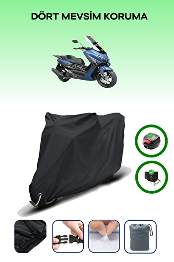 Breen Black (Arora Max-T) Motorcycle Tarpaulin, Rear Bag and Lock Compatible