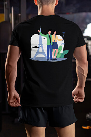 StoryGift Romania Tricou bărbătesc cu Franța, Turism, Turnul Eiffel, Telefon, cu imprimeu pe spate, 100% bumbac