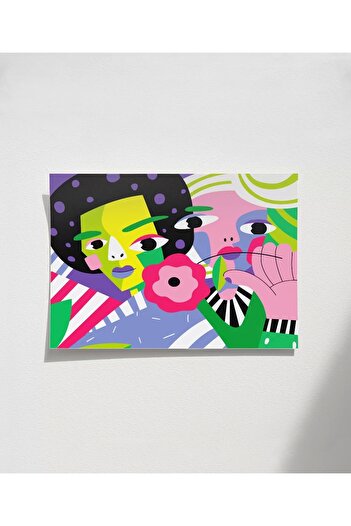 VOGLOO Frameless Poster Colorful Flowers and Faces
