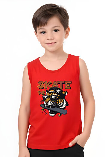 FYK KİDS Boy's Printed Zero Sleeve Skate Crunch Top-Bottom Suit