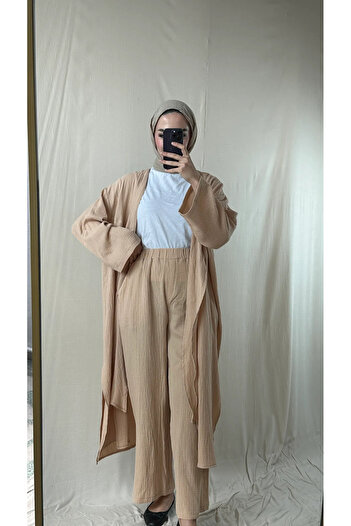 Motto Collection Soft Bej Müslin Kimono Takım