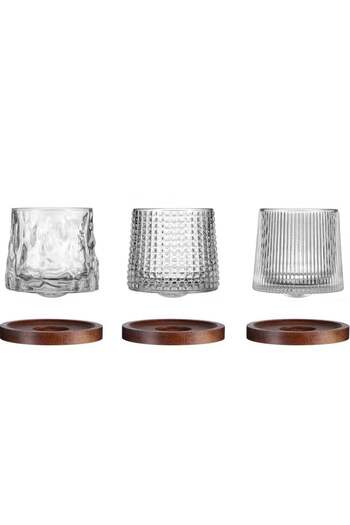 Generic Vitacelli Set of 3Pcs Rotatable Tumbler Crystal Glass Cups,160ML Drinking Glasses with Creative Waln