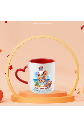 StoryGift Romania Mug with the message "Santa's Summer workshop: Christmas in July!", summer, vacation, re, With ,STG