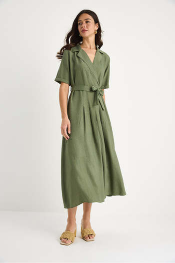 Bianco Lucci Women's Double Breasted Collar Belted Short Sleeve Summer Dress 6570 60283354