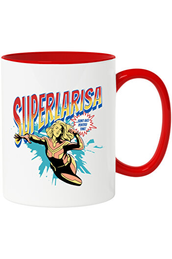 StoryGift Romania Super Larisa Mug, Superhero I'm Here for You, 330ml, Ceramic with Red Handle, With ,STG