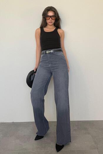 Madmext Smoked Palazzo High Waist Women's Jean Mg1494