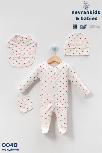 nevrankids Baby Girl Heart 4-Piece Romper Set
