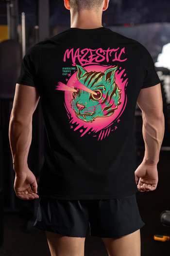 StoryGift Romania Tricou bărbătesc cu schelete de craniu, pisică monstru cu ochi laser, text în engleză Maj Stg