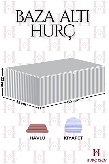 HURCEVİM Çizgili Fermuarlı Hurç 65x45x22 cm - Büyük Boy Ekstra Dayanıklı Baza Altı Saklama Hurcu