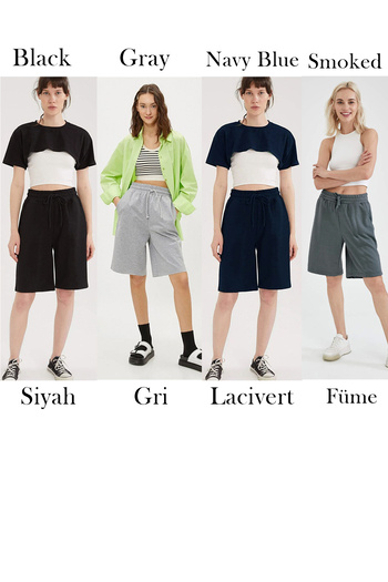 OXVİN 4' Comfort Label Lace-Up Oversize Long Women's Bermuda Shorts