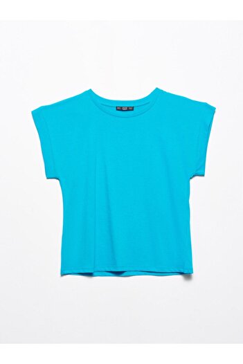 Dilvin 3504 Tricou din bumbac pieptănat cu gât crew-albastru